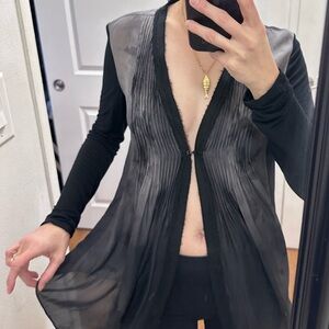 Elie Tahari Black Trim Gray Blouse